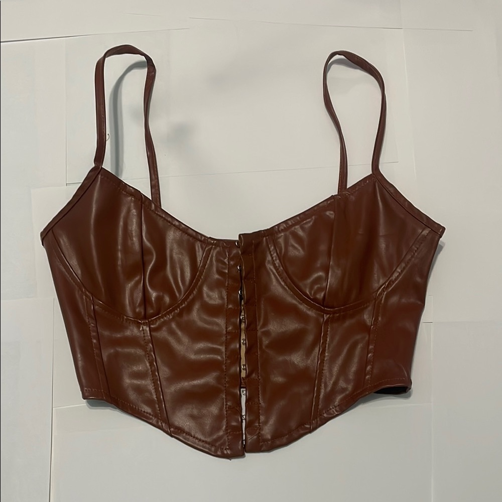 Brown Faux Leather Corset Top